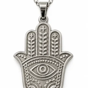 Pendentif Main de Fatma Personnalisé – Argenté, Main en Haut, vue recto