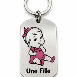 Porte-clés Annonce Grossesse Bébé Fille Personnalisé, vue verso