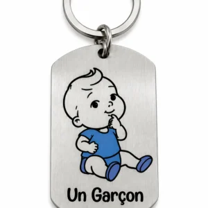 Porte-clés Annonce Grossesse Bébé Garçon Personnalisé, vue verso