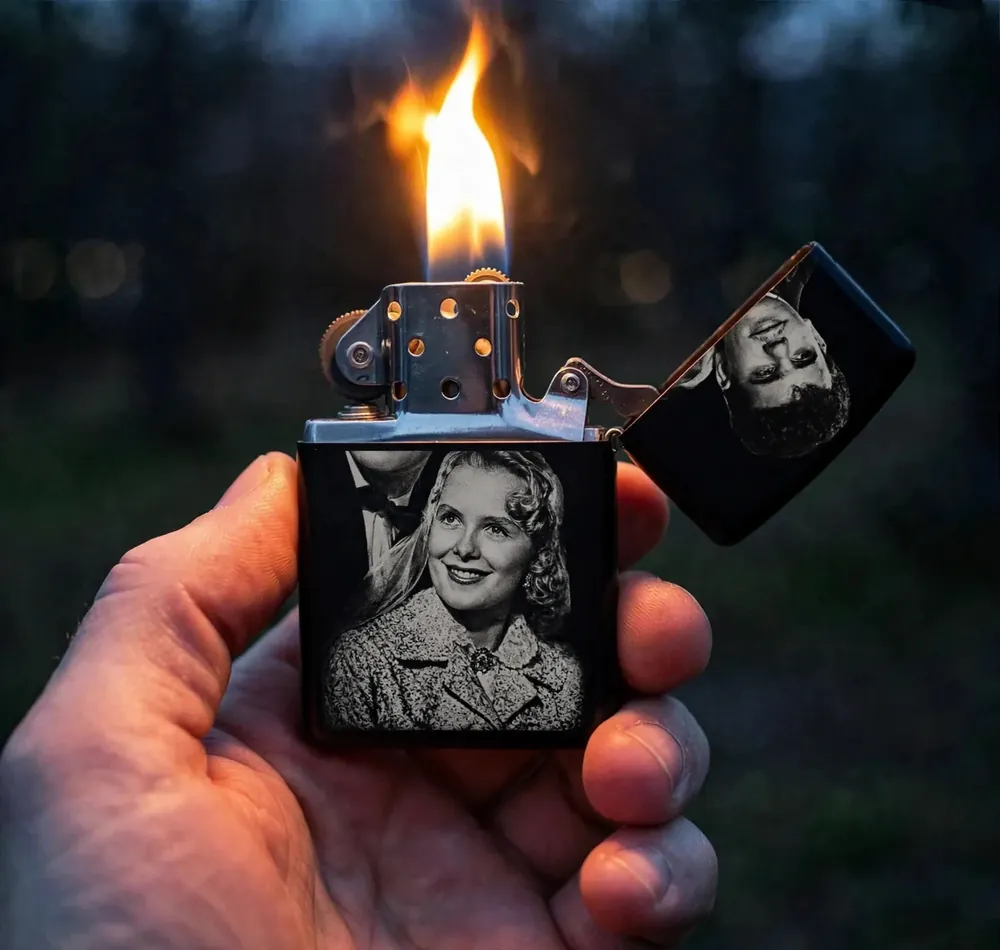 Briquet tempête 100% personnalisable – photo et texte gravés, allumé