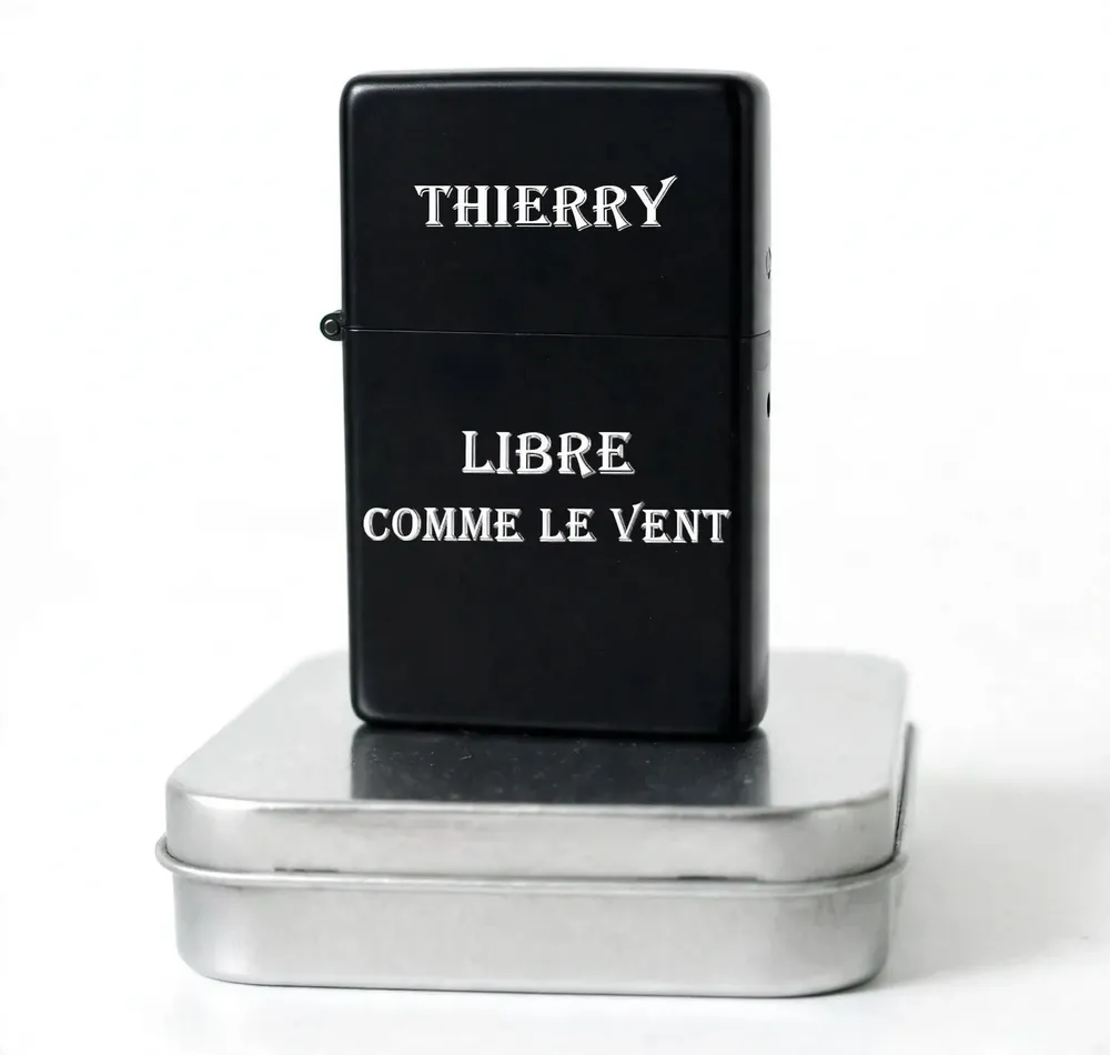 Briquet tempête papa motard personnalisé – prénom gravé, vue verso