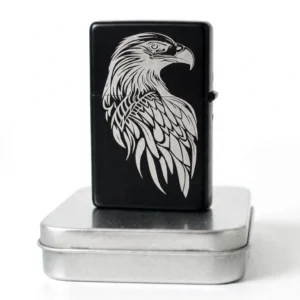 Briquet tempête personnalisé aigle – prénom gravé, coloris noir
