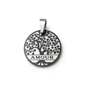 Pendentif Arbre de Vie Amour, finition argentée, vue recto
