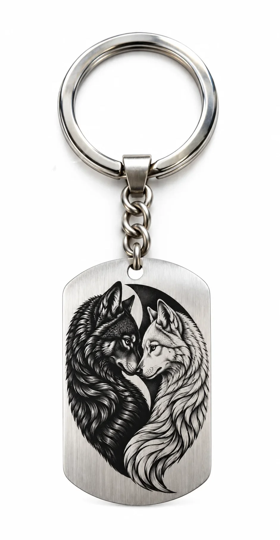 Pendentif Deux Loups Yin Yang – Union Parfaite, version porte-clés, vue recto