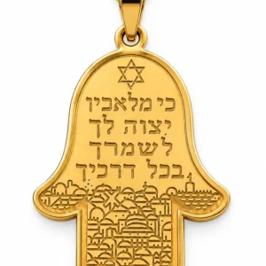 Pendentif Main de Fatma Personnalisé – Doré, Main en Bas, vue recto