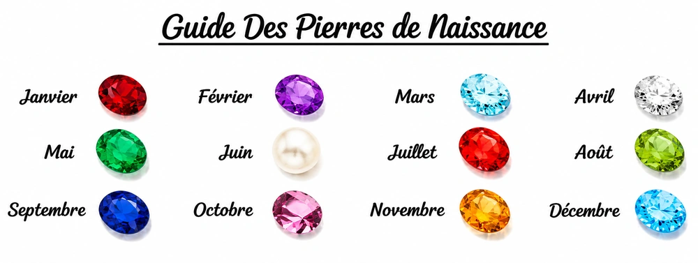 Guide des pierres de naissance du porte-clés naissance personnalisé, une couleur de pierre pour chaque mois