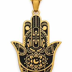 Pendentif Main de Fatma Personnalisé – Doré, Main en Haut, vue recto